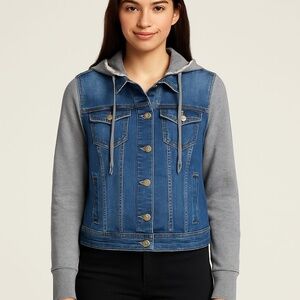 NEW LOOK – Girls XL‎ Denim Knit-Sleeve Hooded Jacket